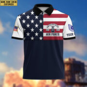 USAF Veteran Polo Shirt, Custom Name, Rank Gift For US Air Force Veteran VPVC200504