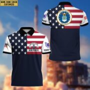 USAF Veteran Polo Shirt, Custom Name, Rank Gift For US Air Force Veteran VPVC200504 - Image 3