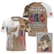 Premium My Time In Uniform Is Over But Being A Veteran Never Ends US Veterans T-Shirt APHN300701 - Image 16