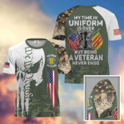 Premium My Time In Uniform Is Over But Being A Veteran Never Ends US Veterans T-Shirt APHN300701 - Image 34