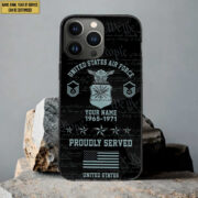 USAF Phone Case, Custom Name, Rank, Gifts For Dad, For Husband, Gifts For Air Force Veteran VPVC500404