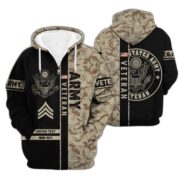 Premium US Army Zip Hoodie VPVC600001, Custom Name, Rank, Year, Gifts For Army Veteran, Gifts For Veterans Day