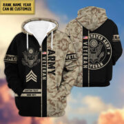 Premium US Army Zip Hoodie VPVC600001, Custom Name, Rank, Year, Gifts For Army Veteran, Gifts For Veterans Day