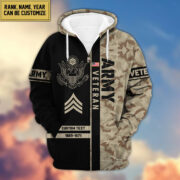 Premium US Army Zip Hoodie VPVC600001, Custom Name, Rank, Year, Gifts For Army Veteran, Gifts For Veterans Day - Image 2