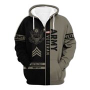 Premium US Army Zip Hoodie VPVC600301, Custom Name, Rank, Year Gifts For Army Veteran, Gifts For Veterans Day - Image 2
