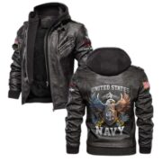 Premium US Navy Leather Jacket VPVC700402, Gifts For Navy Veteran