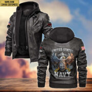 Premium US Navy Leather Jacket VPVC700402, Gifts For Navy Veteran