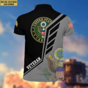 US Army Veteran Polo Shirt, Custom Name, Rank Gifts For US Army Veteran VPVC203801 - Image 2