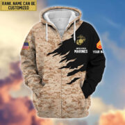 Premium Custom Name, Rank, USMC Veteran Zip Hoodie VPVC605903, Gifts For Marine Veteran - Image 2
