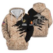 Premium Custom Name, Rank, USMC Veteran Zip Hoodie VPVC605903, Gifts For Marine Veteran