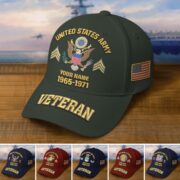 Premium Custom Name, Rank, Year, US Veterans Embroidered Hats BPVC300601, Gift For US Veterans, Gifts On Father's Day, Armed Forces Day, Veterans Day.