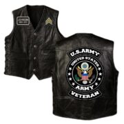 Premium Army Veterans Custom Leather Motor Vest VPVC702101, Gifts For Army Veteran, Gifts On Father's Day, Veterans Day.