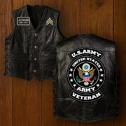 Premium Army Veterans Custom Leather Motor Vest VPVC702101, Gifts For Army Veteran, Gifts On Father's Day, Veterans Day.