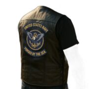 Premium US Navy Veterans Custom Leather Motor Vest VPVC702132, Gifts For Navy Veteran, Gifts On Father's Day, Veterans Day. - Image 4