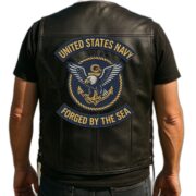 Premium US Navy Veterans Custom Leather Motor Vest VPVC702132, Gifts For Navy Veteran, Gifts On Father's Day, Veterans Day. - Image 7