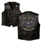 Premium US Navy Veterans Custom Leather Motor Vest VPVC702132, Gifts For Navy Veteran, Gifts On Father's Day, Veterans Day.