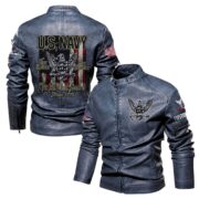 Premium Custom US Navy Veteran Leather Jacket VPVC702333, Gifts For Navy Veteran, Gifts On Father's Day, Veterans Day.