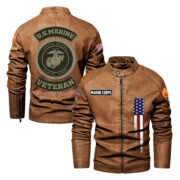 Premium Custom USMC Veteran Leather Jacket VPVC702363, Gifts For Marine Veteran, Gifts On Father's Day, Veterans Day.