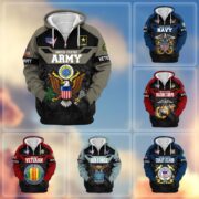 Premium US Veterans Zip Hoodie ATTN011023, Gifts For US Veterans, Gifts On Father's Day, Veterans Day.