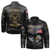 Premium Personalized US Navy Retired Leather Jackets CPVC151010